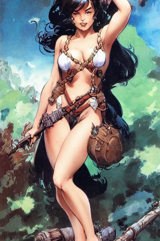 Image similar to a portrait of a cute fantasy girl by Frank Frazetta and ross tran and laura sava