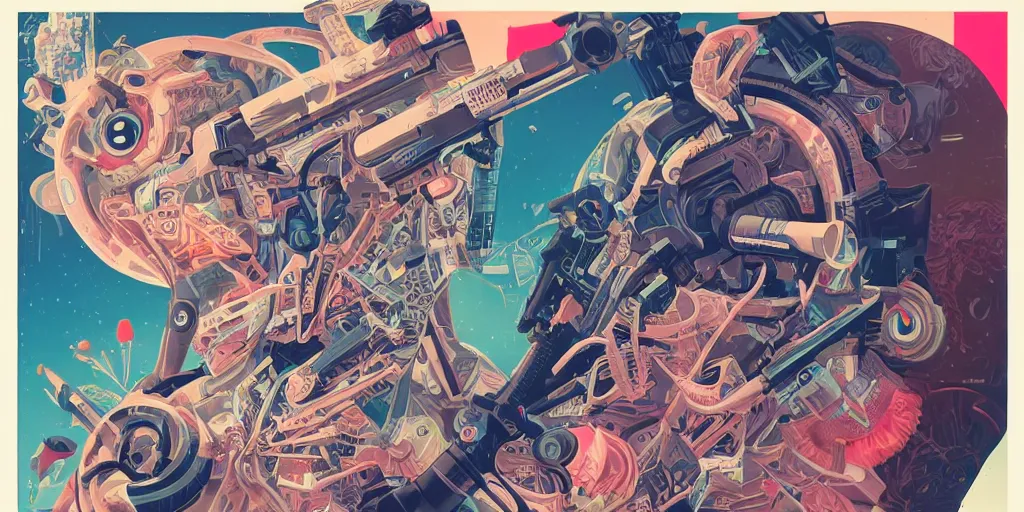 Prompt: a gun pointed at a brain, Tristan Eaton, victo ngai, artgerm, RHADS, ross draws