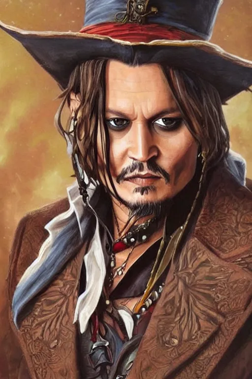 Prompt: johnny depp portrait as a dnd character fantasy art.