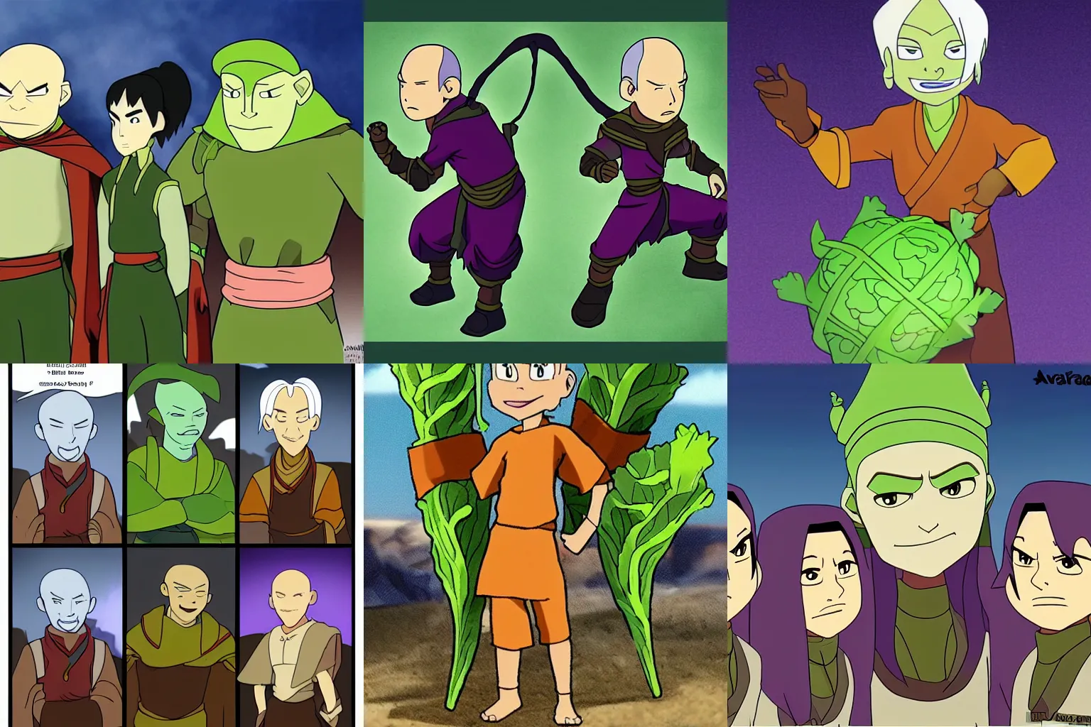Prompt: the cabbage merchant from Avatar: The Last Airbender meeting Team Rocket in the style of JM Animation