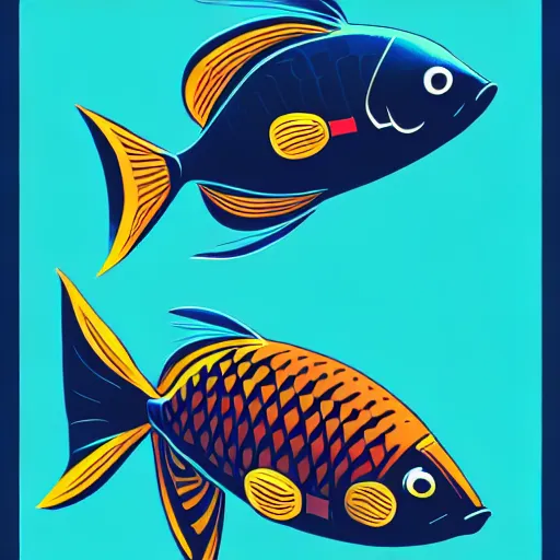 Image similar to profile of one stylized fish in center of view, photo studio, artstation, intricate, realistic, highly detailed, digital painting, concept art, sharp focus, illustration by tom whalen and charles williams and kilian eng and james jean