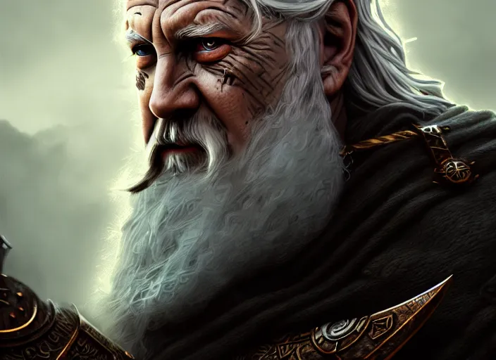 Prompt: odin, the allfather, illustration, high quality, details, intricate, atmosphere, highly detailed, matte painting, cinematic, digital painting, deviantart, realistic, photorealistic, concept art