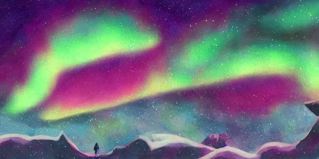 Prompt: sky with northern lights, illustration, best of artstation