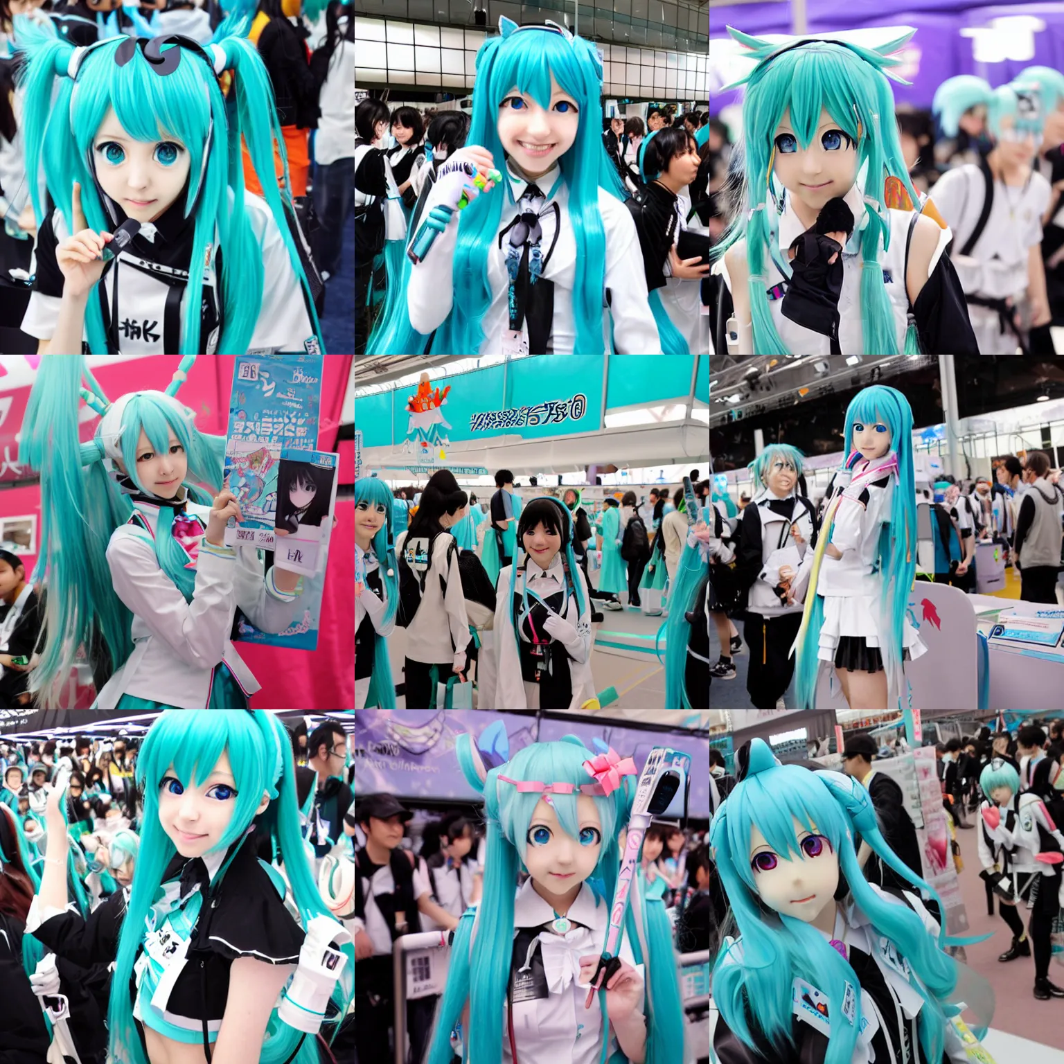 Prompt: a photo of hatsune miku in comiket booth