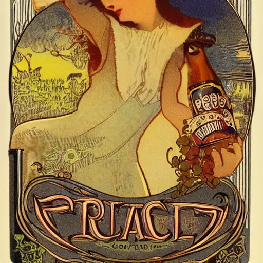 Prompt: product photo of ipa beer can, label designed by mucha