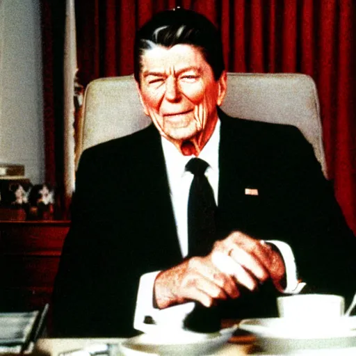 Image similar to [ ronald reagan sitting in chair... tiger ]