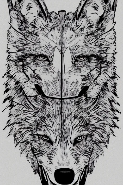 Image similar to Psychotic crisis portrait of a wolf head. very detailed, lineart