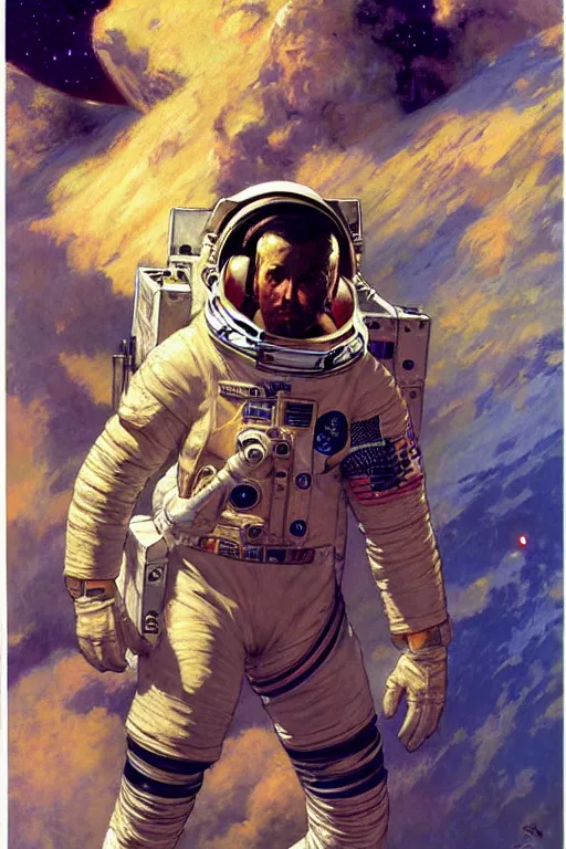 Prompt: attractive astronaut, male, painting by gaston bussiere, craig mullins, j. c. leyendecker, yoji shinkawa, tom of finland