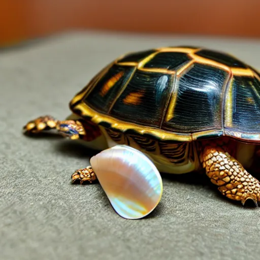 Image similar to ultra detail box turtle king with a mother of pearl shell