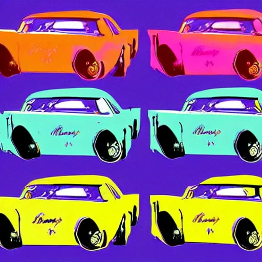 Prompt: a set of cars designed by andy warhol, digital art