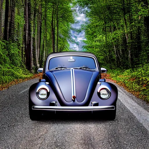 Prompt: promotional scifi - blockbuster movie scene of an insect - ladybug'glossy volkswagen beetle'hybrid, flying down a dusty backroad in smokey mountains tennessee. the hybrid is 2 / 3 ladybug. cinematic, muted dramtic color, 4 k, imax, 7 0 mm, hdr