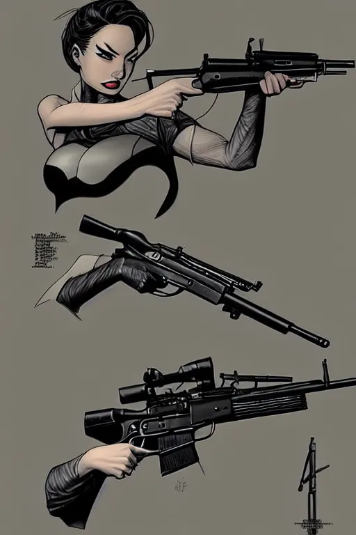 Prompt: comic cover art of ( an m 1 garand rifle ), noir, inspired by gunsmith cats, by jenny frison and sana takeda, intricate details, stunning inking lines, stunning gradient colors, 4 k, hd, artstation