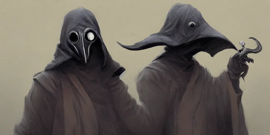 Image similar to a painting of a cute plague doctor trending on artstation in the style of greg rutkowski