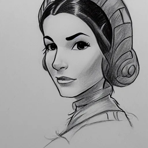 Image similar to milt kahl pencil sketch of victoria justice as princess leia