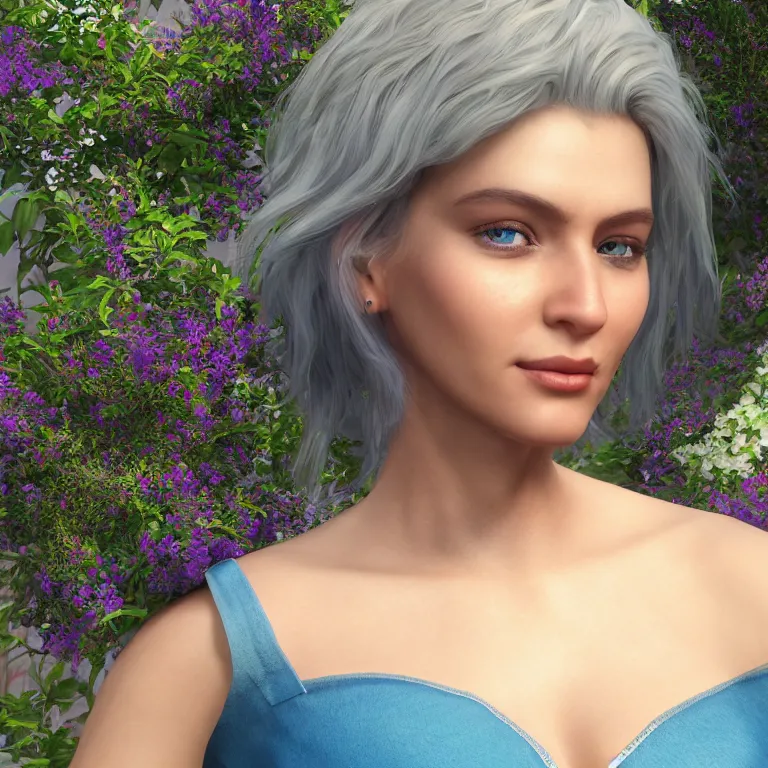 Prompt: “hyperrealistic ultra detailed unreal engine 5 RTX raytracing nvidia hairworks. unbelievably incerdibly realistic render of portrait of the most beautiful girl with blue eyes and white hair. She is in heavens garden By Vishwesh Taskar”