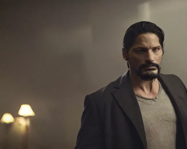 Image similar to in this scene from david chase's hbo miniseries the outfit, a supernatural mafia crime thriller about magical monster - hunting mafiosi in 9 0 s philadelphia, the main character ( joe manganiello ) is terrified when he sees a man turn into a strange ephemeral spirit of rage. realistic hd 8 k film photography, modern horror cgi vfx.