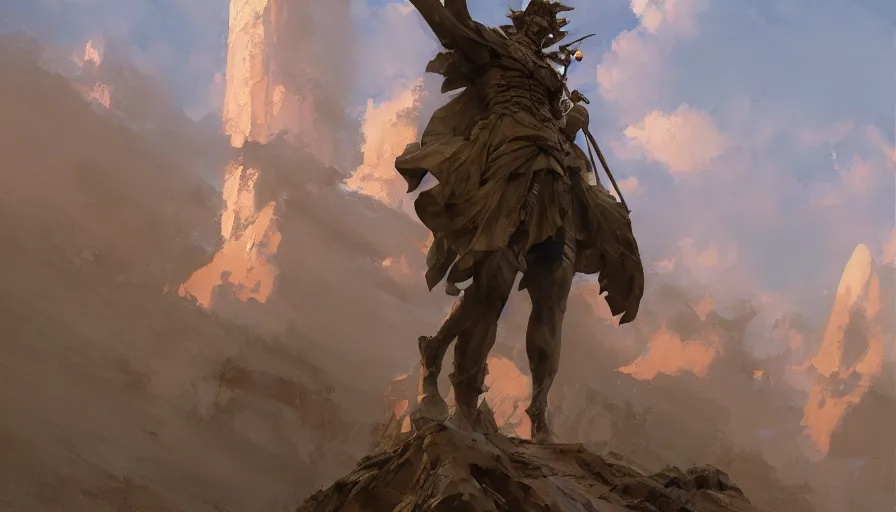 Prompt: craig mullins and ghibli digital illustration of the statue of the sun god unreal engine, hyper realism, realistic shading, cinematic composition, realistic render, octane render, detailed textures, photorealistic, wide shot