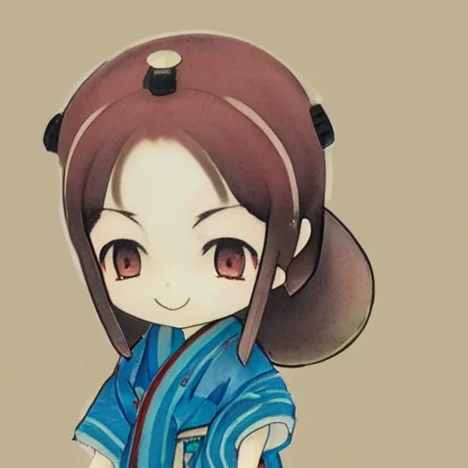Image similar to beautiful water color concept art of face detailing cute nendoroid girl in the style of ukiyoe , toon rendering, close-up, no shade, modern art, kyoto animation