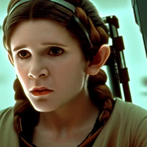 Image similar to young carrie fisher as a jedi in star wars, 8k resolution, full HD, cinematic lighting, award winning, anatomically correct