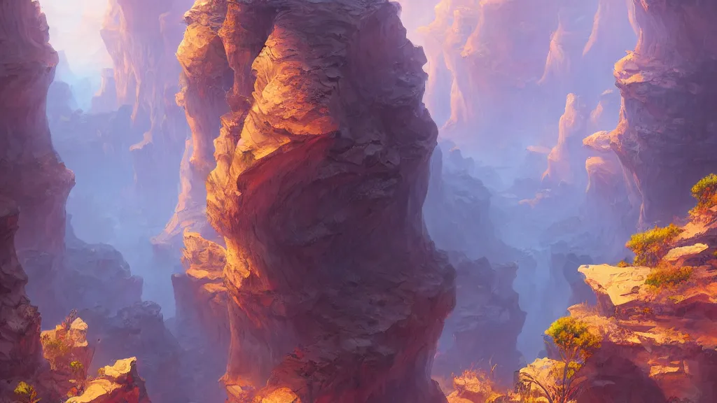 Image similar to an ancient arid prehistoric canyon, by sylvain sarrailh, rossdraws, ambient light, ultra detailed, fantasy artwork, 8 k, volumetric lighting, trending on artstation, award winning, beautiful scenery