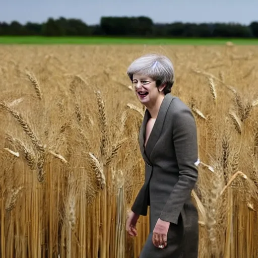 Image similar to theresa may walking in a field of wheat