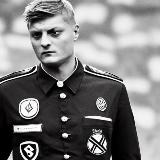 Image similar to toni kroos wearing a nazi uniform, black and white