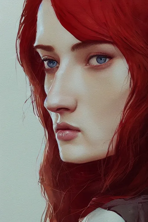 Prompt: an ultra detailed beautiful painting of a sansa stark, close - up, by conrad roset, greg rutkowski, trending on artstation, 8 k