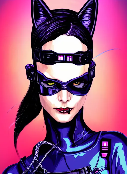 Image similar to portrait of cyberpunk catwoman