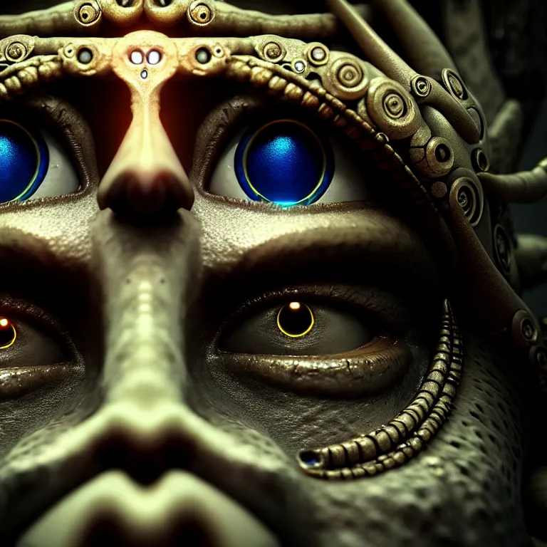 Image similar to ultra realistic beautiful cyborg deity eyes closed, fantasy, intricate details, movie still, highly detailed, photorealistic, octane render, eerie, 8k