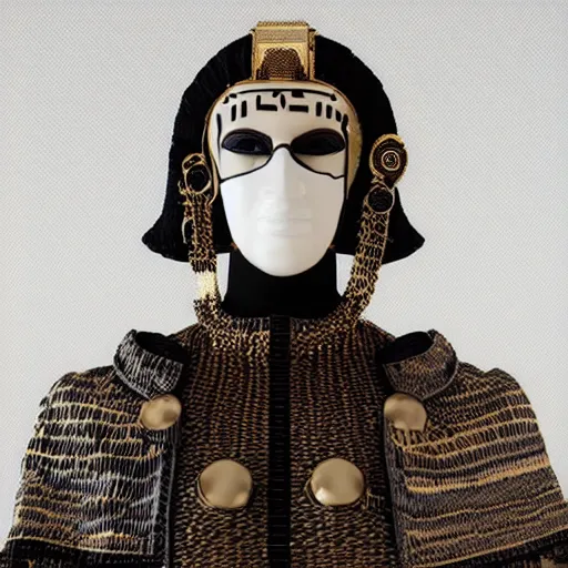 Image similar to portrait of masked dune dynasty with chanel clothes, white background, chanel logo, 8 k, symmetrical, 3 d render, octane render, insane details