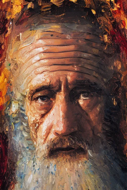 Prompt: highly detailed palette knife oil painting of a historically accurate depiction of the ancient biblical eqgptian prince moses, thoughtful, by Peter Lindbergh, impressionistic brush strokes, painterly brushwork