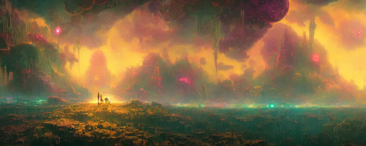 Image similar to ” heaven, [ by paul lehr, cinematic, detailed, epic, widescreen, opening, establishing, mattepainting, photorealistic, realistic textures, octane render ] ”