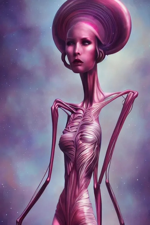 Image similar to portrait of an elegant alien spider queen, long legs, many legs, spindly legs, full body character concept art, by artgerm, tom bagshaw, gerald brom, vaporwave colors, lo - fi colors, vaporwave, lo - fi, moody vibe, goth vibe, 4 k, hd,