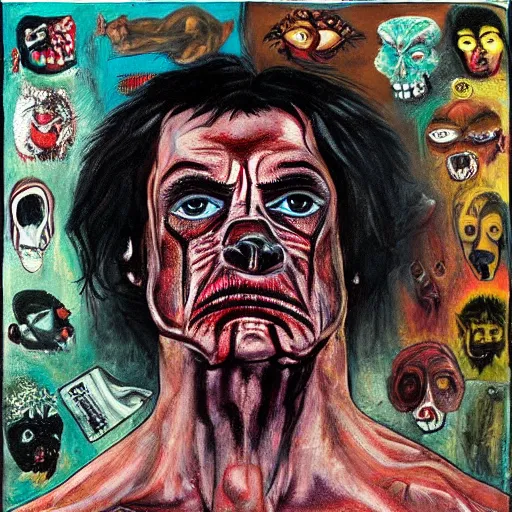 Image similar to macabre disgusting magic realism portrait of boxer painted by ivan albright