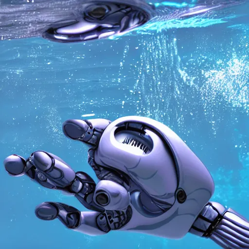 Prompt: extremely detailed photo of a robot swimming in the water, accurate