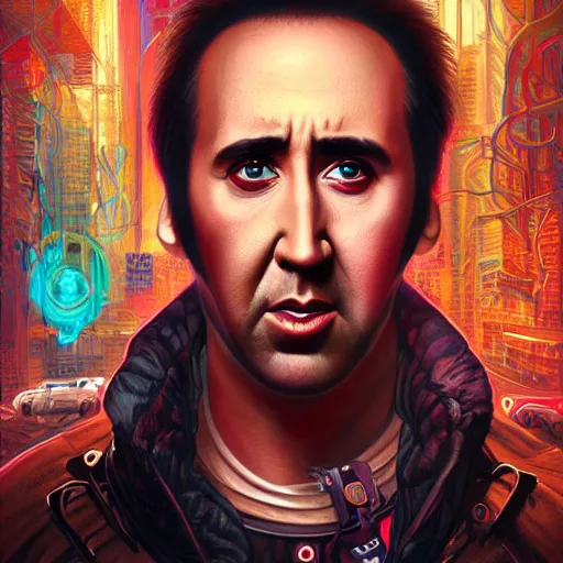 Image similar to Biopunk portrait of Nicolas Cage, by Tristan Eaton Stanley Artgerm and Tom Bagshaw.