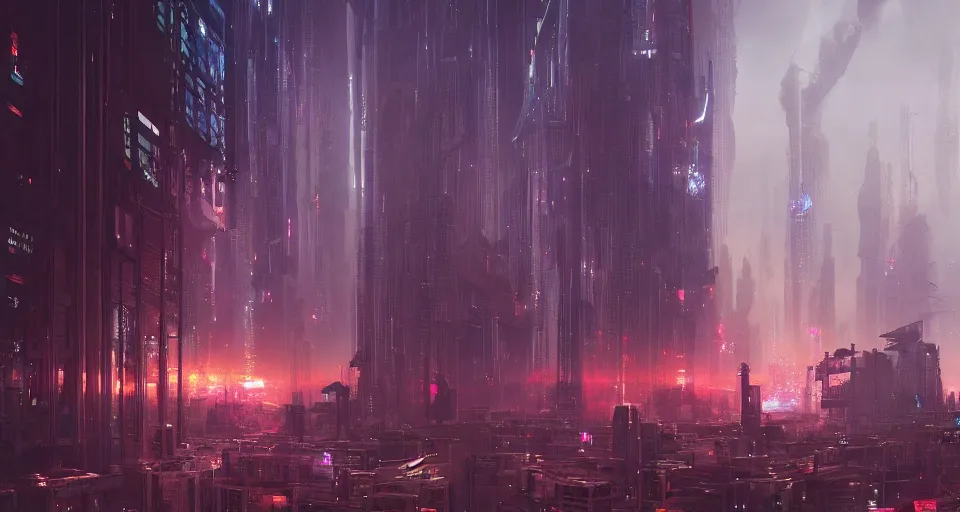 Prompt: The Cyberpunk World City is a Dystopia by Greg Rutkowski, inspired by Stephan Martiniere, fantasy, digital art, professional illustration, realistic, ultra detailed, atmospheric, cinematic lighting, movie concept art, hyper detailed, insanely detailed, corona render, octane render, colorful redshift render, 8k