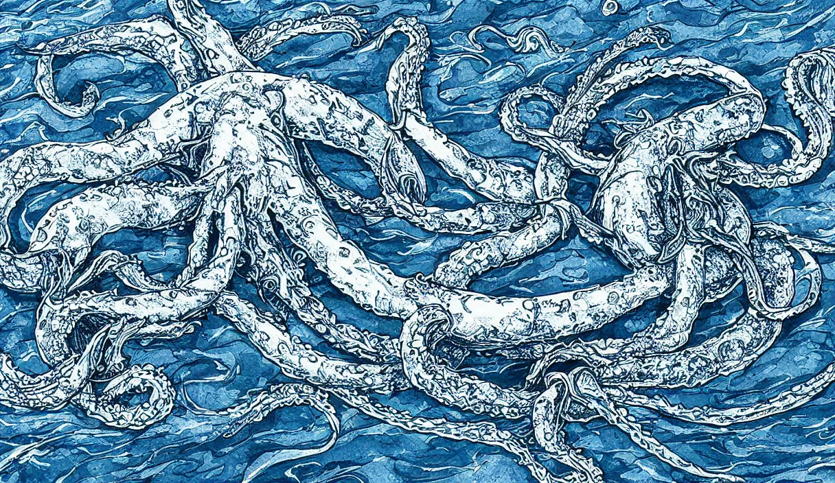 Image similar to kraken in the middle of the sea, hd, hdr, 8 k