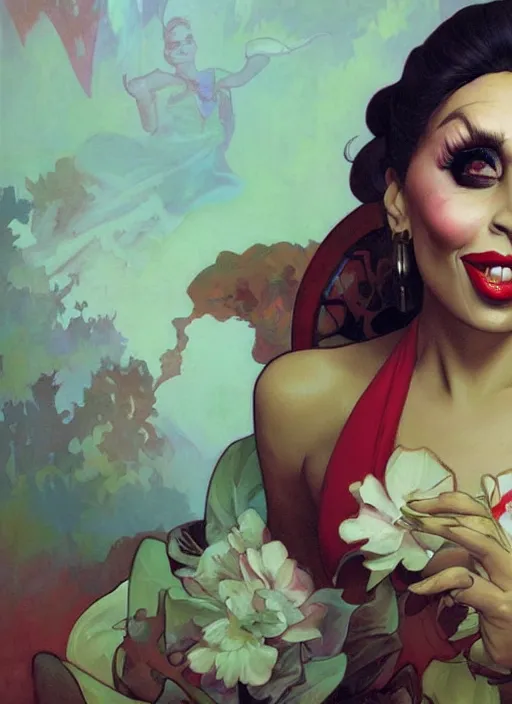 Image similar to bianca del rio, painting by artgerm and greg rutkowski and alphonse mucha