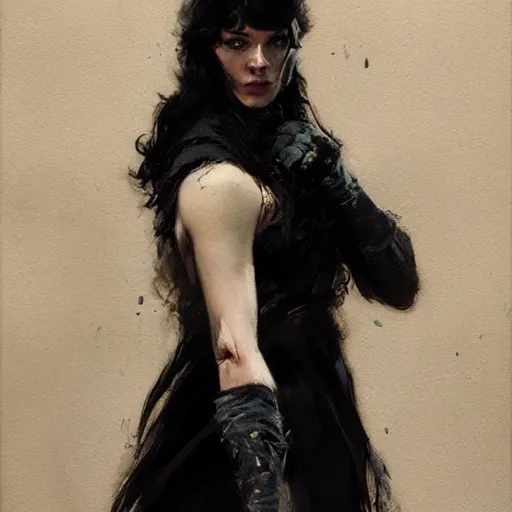 Prompt: jennifer connolly as john snow, intricate, elegant, highly detailed, greg manchess, mucha, liepke, ruan jia, jeffrey catherine jones, ridley scott