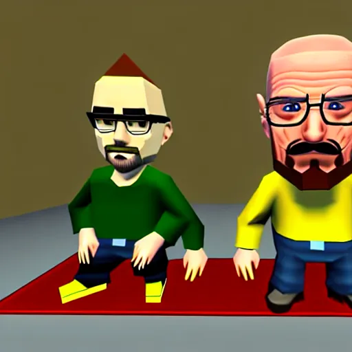 Image similar to jesse pinkman and walter white making meth minigame, nintendo 6 4 screenshot, low poly, aliased