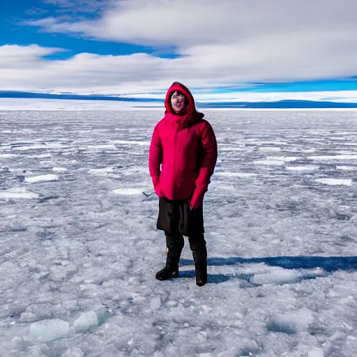 Prompt: portrait of an eskimo standing on ice in the arctic tundra littered with plastics