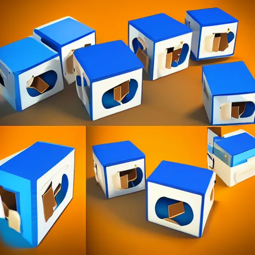 Image similar to cubby crate 3 d icons for mobile game, stylized, blue scheme, octane render