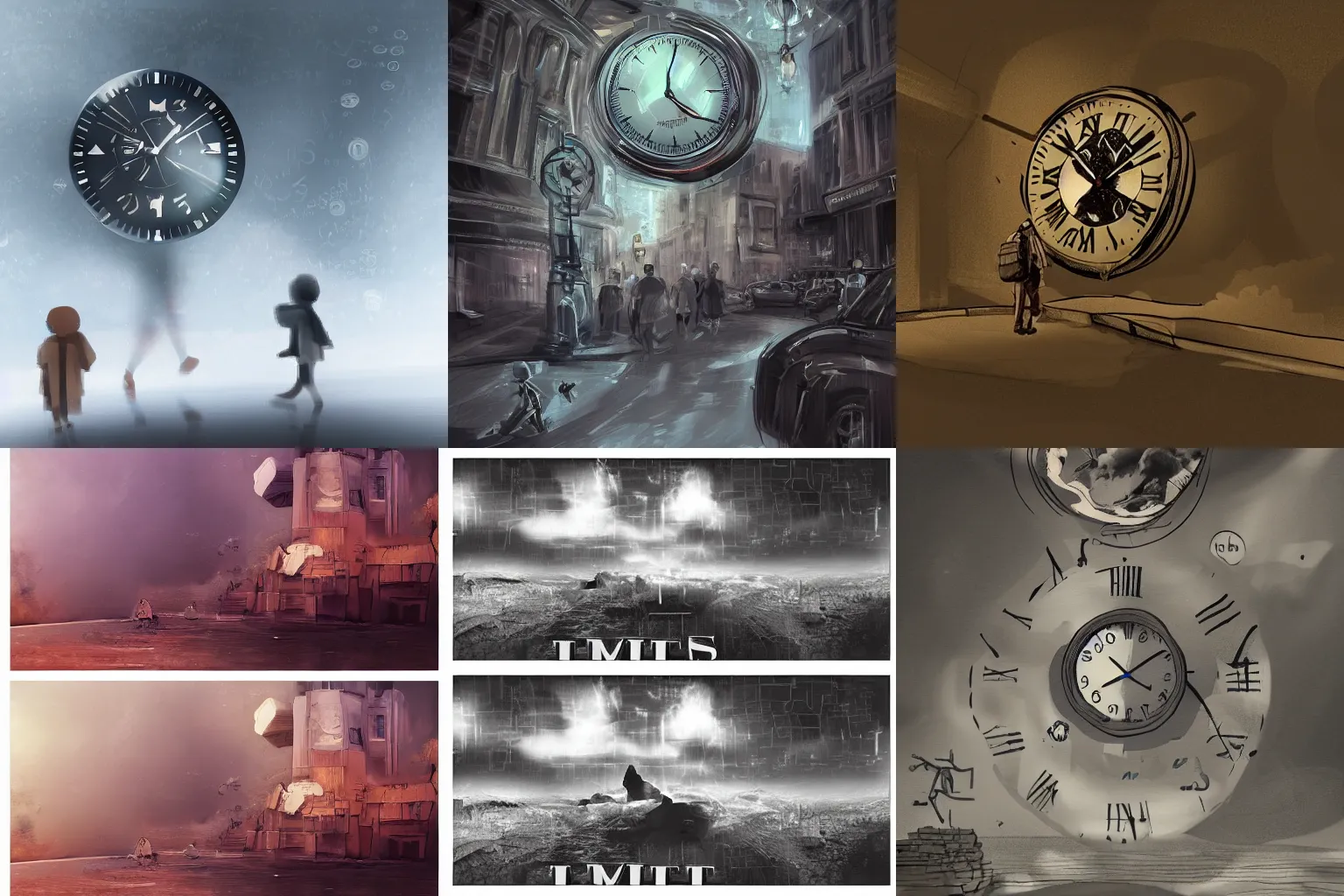 Prompt: time moves slower when you watch it, and people rarely value time before they've lost it, digital concept art