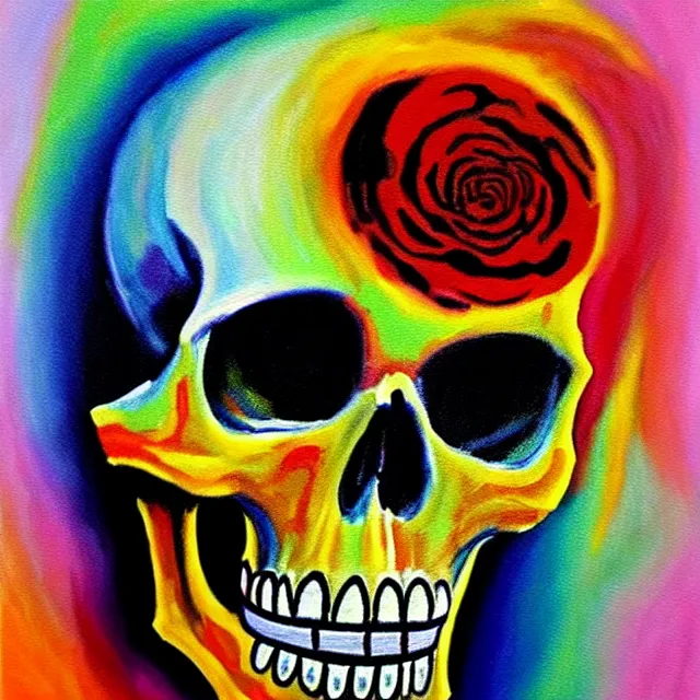 Image similar to a beautiful painting skull rose, by kusama miyama and jean michel basquiat realistic oil painting