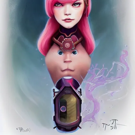 Image similar to Lofi Pokemon original character with wild rose-colored hair, Pixar style, by Tristan Eaton Stanley Artgerm and Tom Bagshaw.