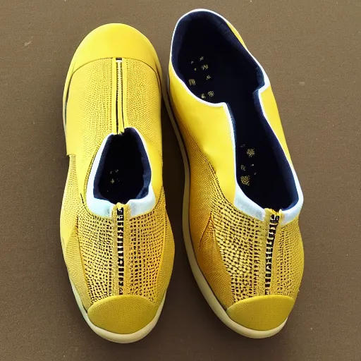 Image similar to yellow sneaker shoe full of holes that is made from Swiss cheese