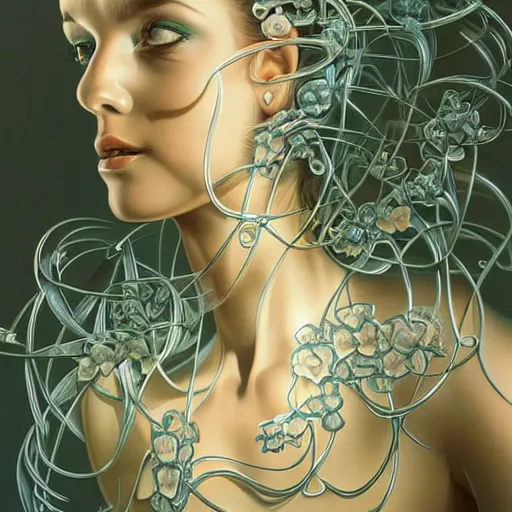Prompt: flowers growing inside a glass woman silhouette, futuristic, art by peter lloyd, 1 9 8 0's art, airbrush style, art by hajime sorayama,, intricate, elegant, sharp focus, illustration, highly detailed, concept art h 8 0 0