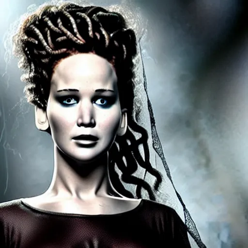 Prompt: jennifer lawrence as the bride of frankenstein, relistic,