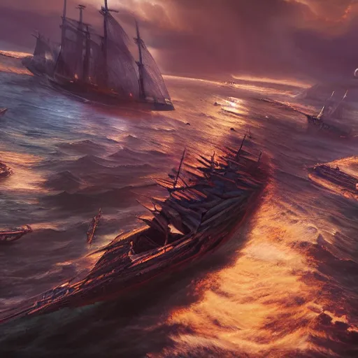 Image similar to ancient ship battle, highly detailed, photorealistic portrait, bright studio setting, studio lighting, crisp quality and light reflections, unreal engine 5 quality render